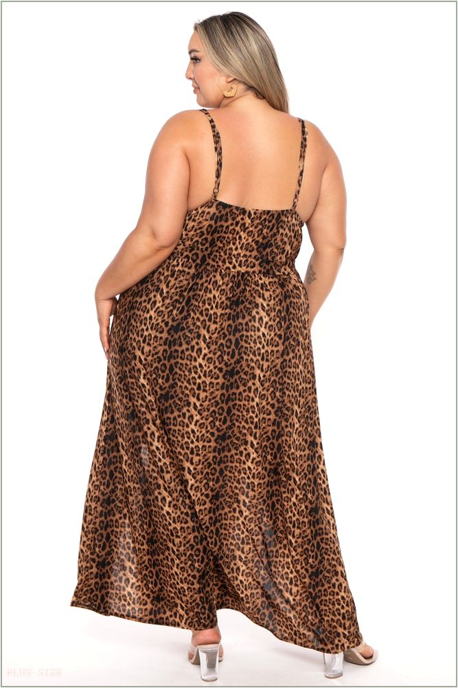  Plus Size Arianna M-Slit Leopard Maxi Dress - Brown H6-CS1044P-BR-1X