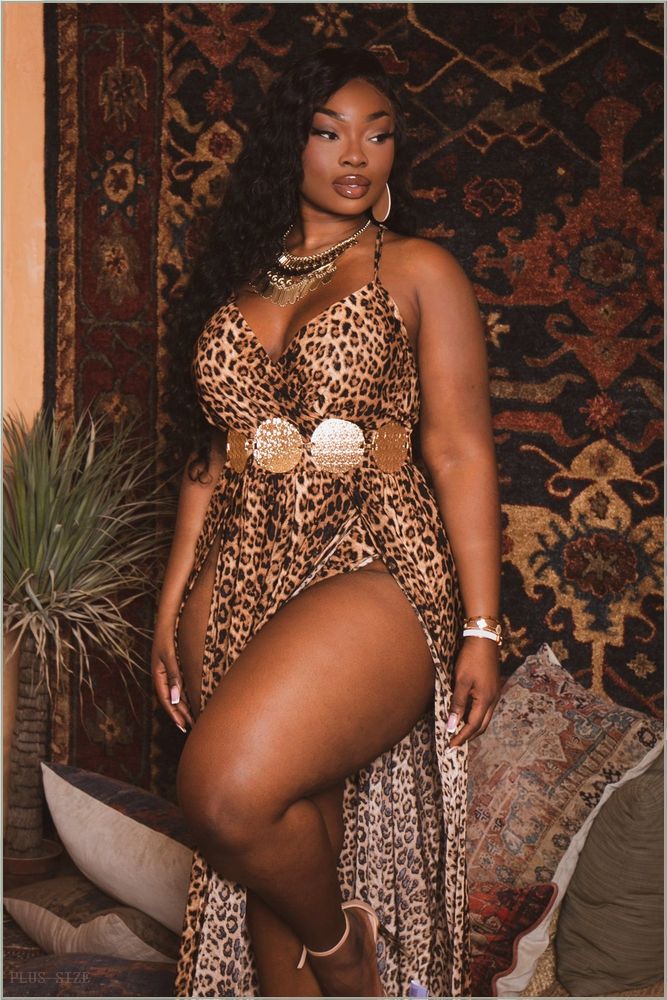  Plus Size Arianna M-Slit Leopard Maxi Dress - Brown H6-CS1044P-BR-1X