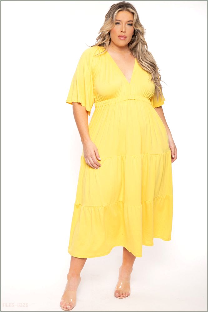  Plus Size Ariella Tiered Maxi Dress - Yellow J44-CJD1406X-YW-3X