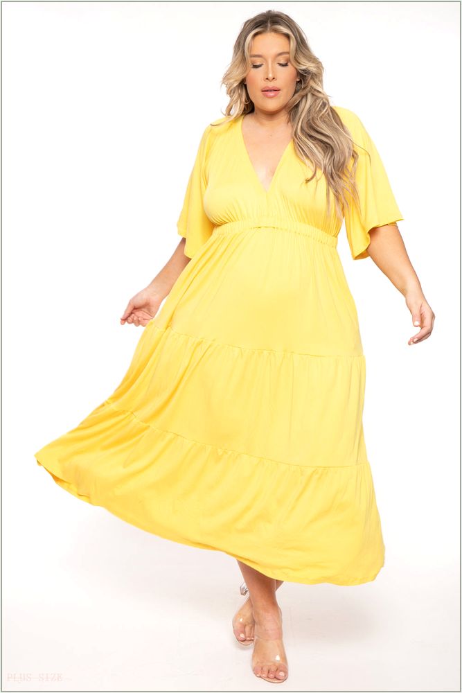  Plus Size Ariella Tiered Maxi Dress - Yellow J44-CJD1406X-YW-3X