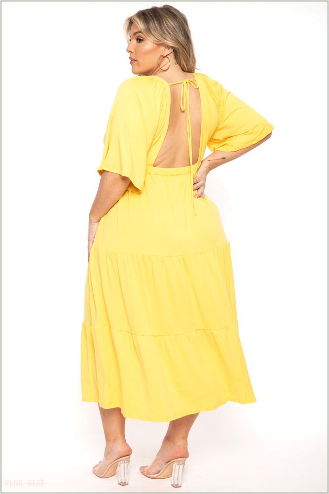  Plus Size Ariella Tiered Maxi Dress - Yellow J44-CJD1406X-YW-3X