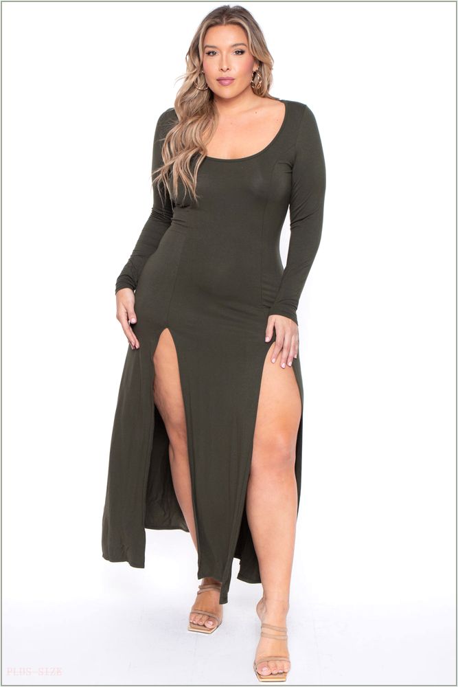  Plus Size Astrid Maxi Dress - Olive NG12-CS1007-OL-1X