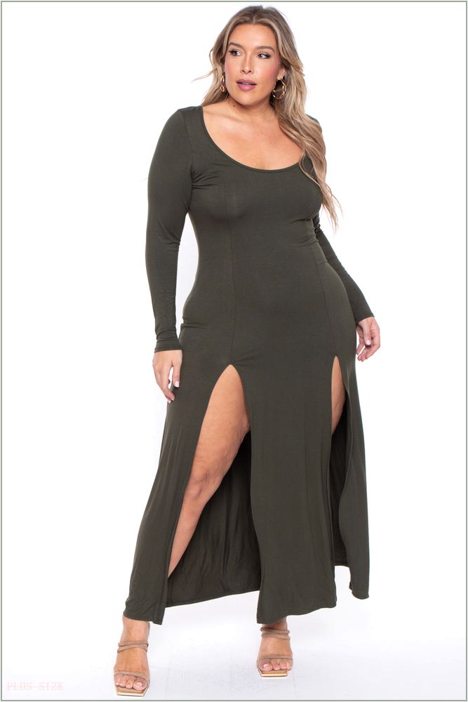  Plus Size Astrid Maxi Dress - Olive NG12-CS1007-OL-1X