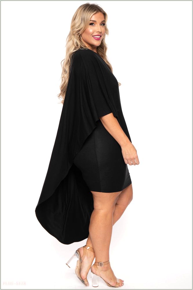  Plus Size Asymmetric Draped Dress - Black D23-CS0852-BK-1X