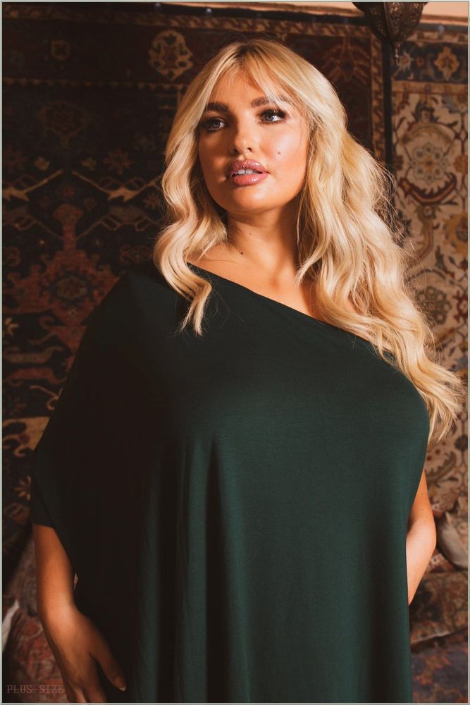  Plus Size Asymmetric Draped Dress - Hunter Green H9-CS0852-HG-1X