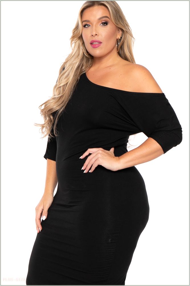  Plus Size Asymmetric Knit Dress - Black H2-CS1227-BK-2X