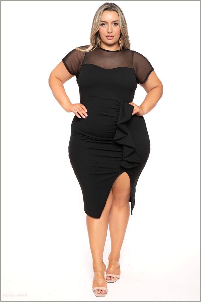  Plus Size Avia Front Draped Dress- Black NG2-CS2444-BK-1X