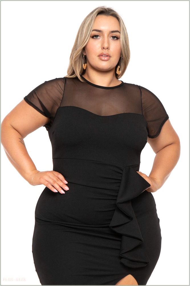  Plus Size Avia Front Draped Dress- Black NG2-CS2444-BK-1X