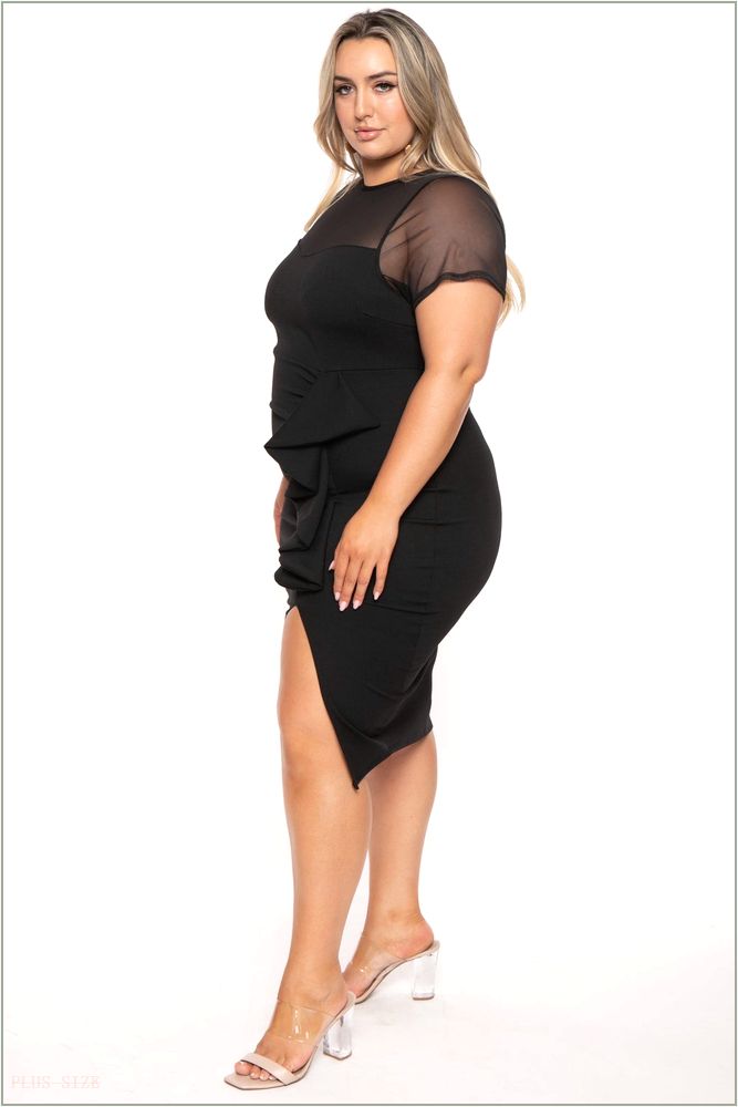  Plus Size Avia Front Draped Dress- Black NG2-CS2444-BK-1X