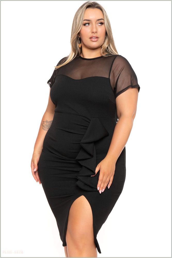  Plus Size Avia Front Draped Dress- Black NG2-CS2444-BK-1X