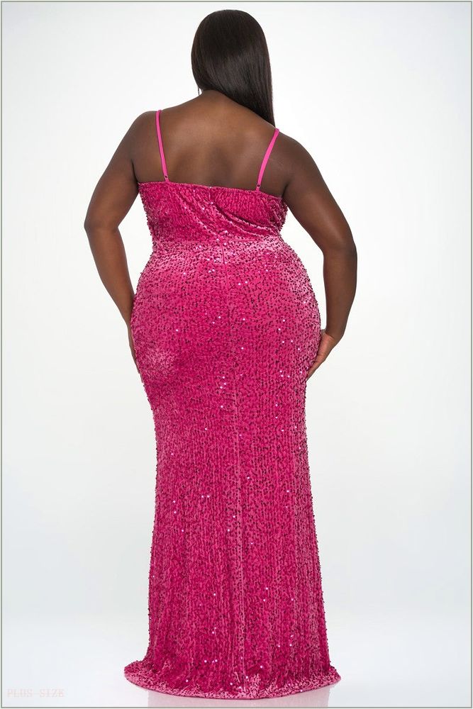  Plus Size Barrie Velvet Sequins High Slit Gown - Magenta C36-P1011P7-MG-1X