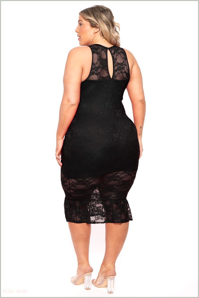  Plus Size Berenice Midi Lace Dress - Black X24-CS2413-BK-1X