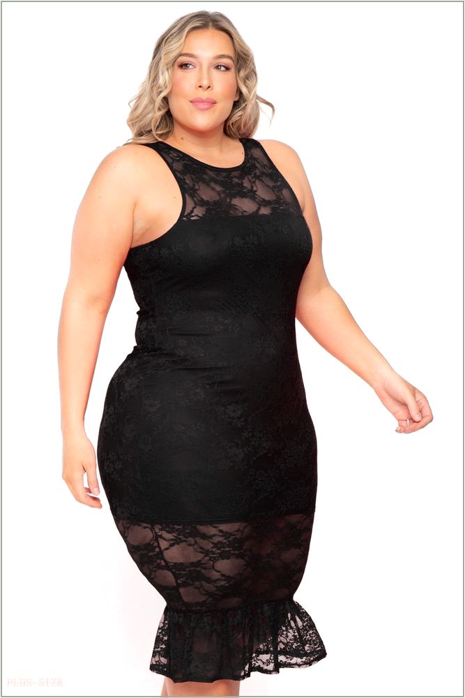  Plus Size Berenice Midi Lace Dress - Black X24-CS2413-BK-1X