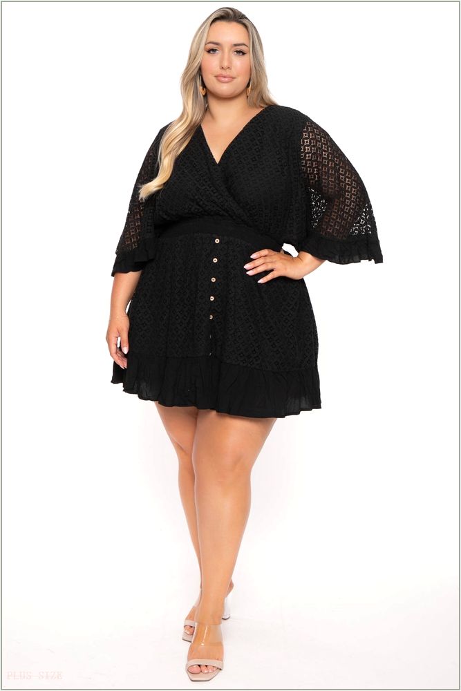  Plus Size Bertrina Lace Dress - Black B7-JBJ1083P-BK-1X