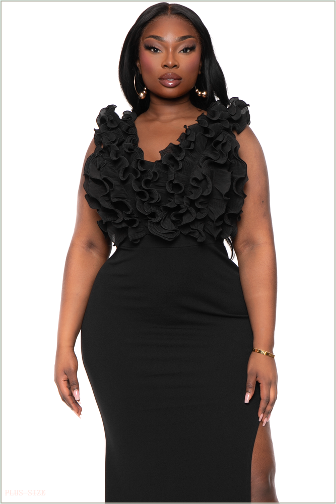  Plus Size Bethany Ruffled Top Dress- Black Q11-IXD9075JP-BK-1X