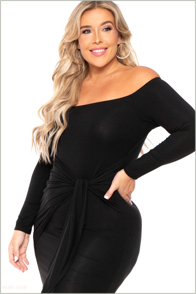  Plus Size Betsy Front Knot Dress - Black C2-CS2200-BK-3X