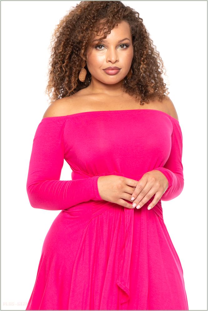  Plus Size Betsy Front Tie Flare Dress - Fuchsia V97-CS2209-FU-3X