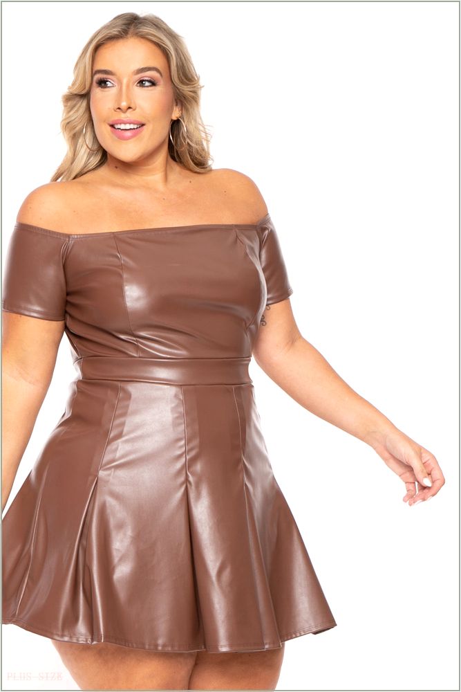  Plus Size Blair Faux Leather Dress - Brown UP2-CS2183-BN-3X