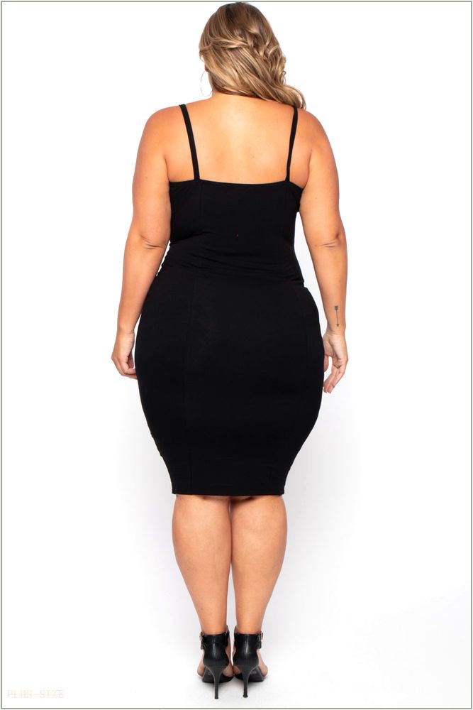  Plus Size Bodycon Grommet Lace Up Dress - Black BOX/H12-CS1104-BK-1X