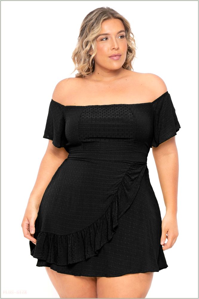  Plus Size Brina Off The shoulder Dress - Black S47-CS2342-BK-2X