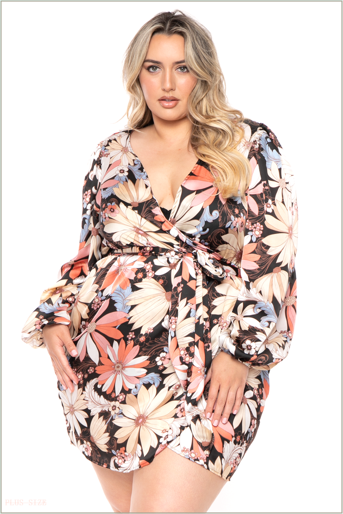  Plus Size Brisa Printed Tulip Hem Dress - Multi H14-CS1967-MT-1X