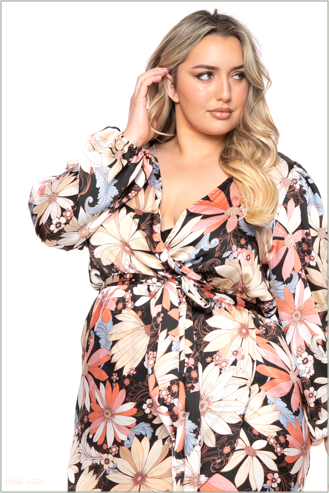  Plus Size Brisa Printed Tulip Hem Dress - Multi H14-CS1967-MT-1X