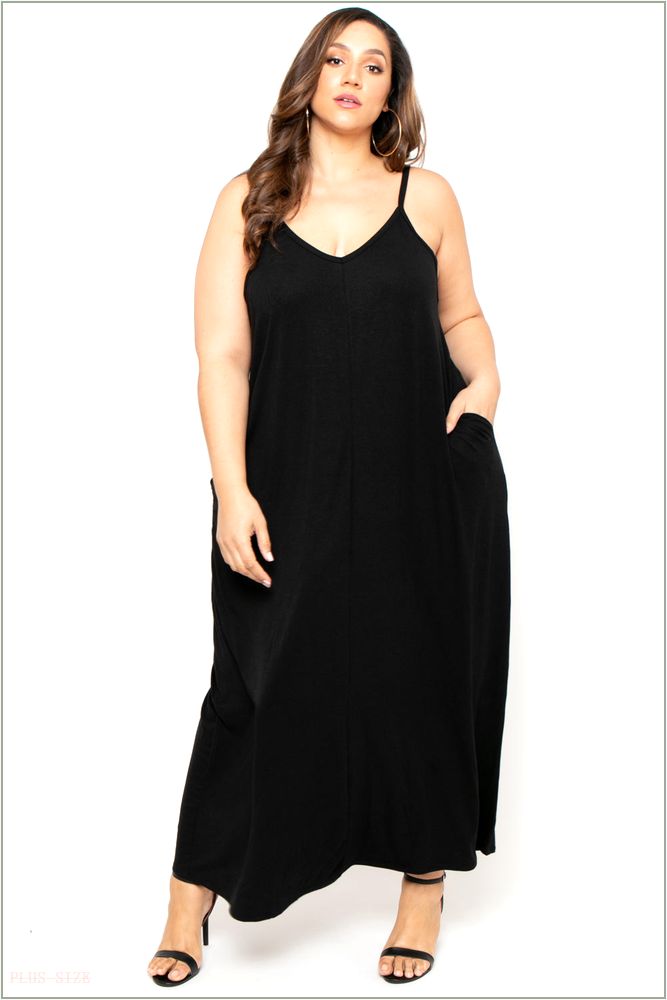  Plus Size Cami Strap Maxi Dress - Black R15-RS1024XP-BK-1X