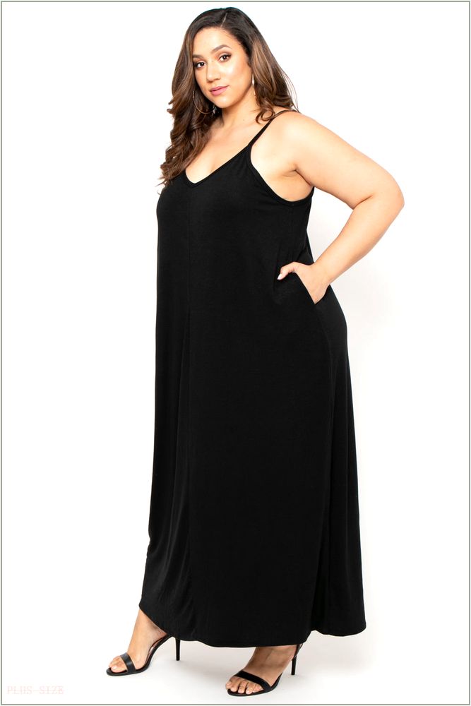  Plus Size Cami Strap Maxi Dress - Black R15-RS1024XP-BK-1X