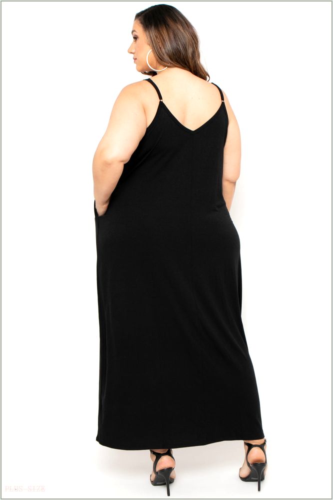  Plus Size Cami Strap Maxi Dress - Black R15-RS1024XP-BK-1X