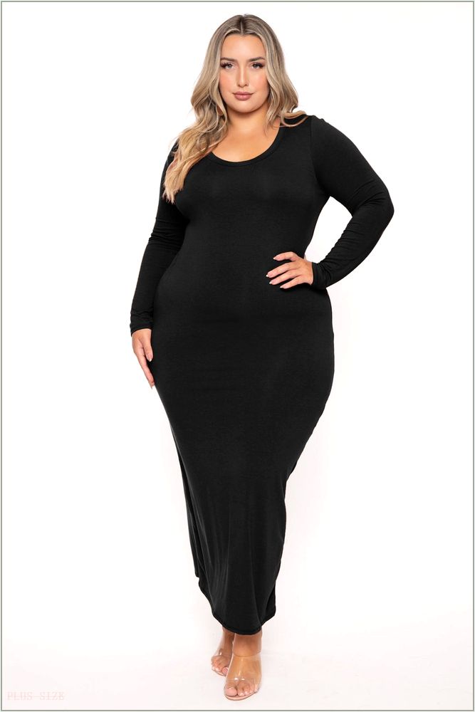  Plus Size Carlette Bodycon Maxi Dress -Black W22-CJD1817LX-BK-1X