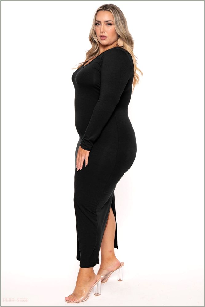  Plus Size Carlette Bodycon Maxi Dress -Black W22-CJD1817LX-BK-1X