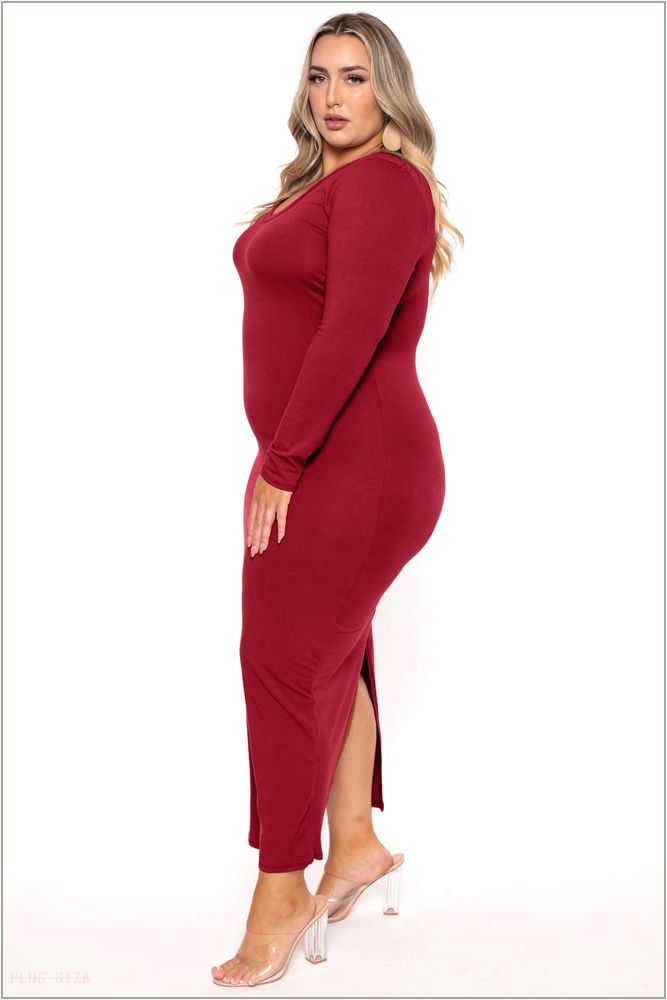  Plus Size Carlette Bodycon Maxi Dress -Burgundy W22-CJD1817LX-BY-1X