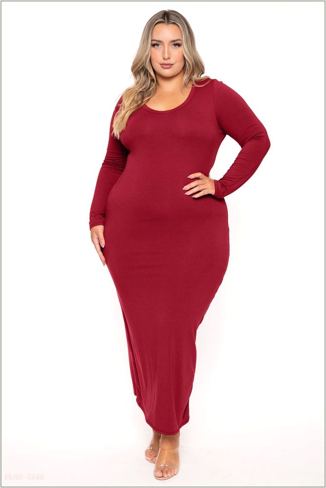  Plus Size Carlette Bodycon Maxi Dress -Burgundy W22-CJD1817LX-BY-1X