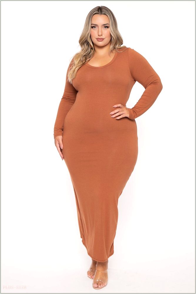  Plus Size Carlette Bodycon Maxi Dress -Rust W22-CJD1817LX-RT-1X