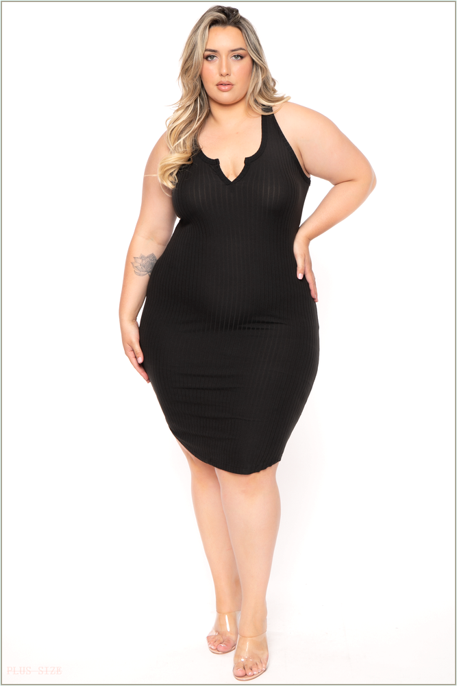  Plus Size Casual Vibes Ribbed Bodycon - Black R7-BD3546X-BK-2X