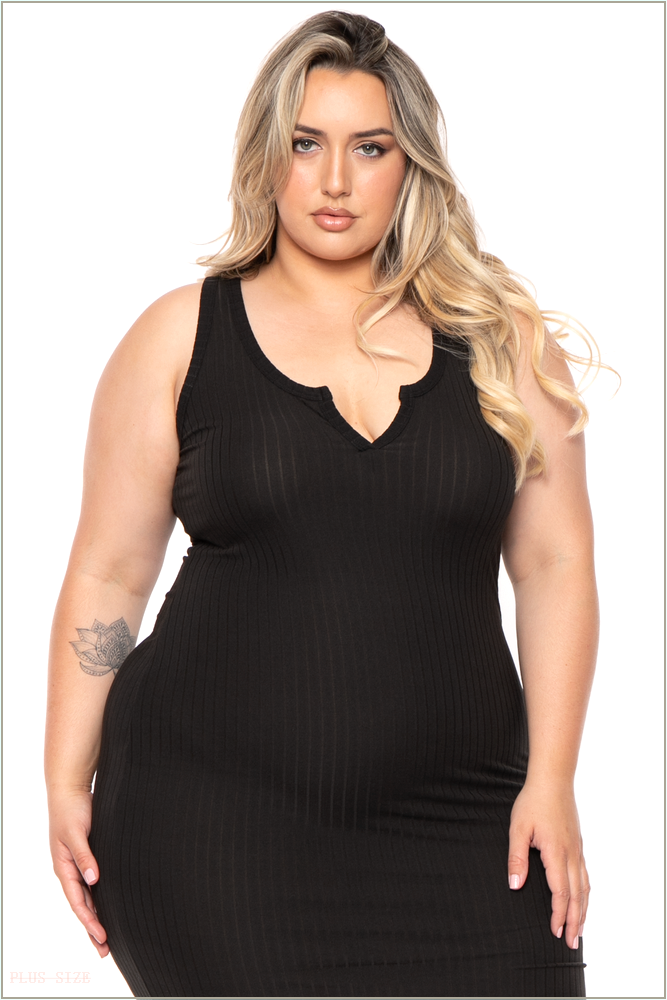  Plus Size Casual Vibes Ribbed Bodycon - Black R7-BD3546X-BK-2X