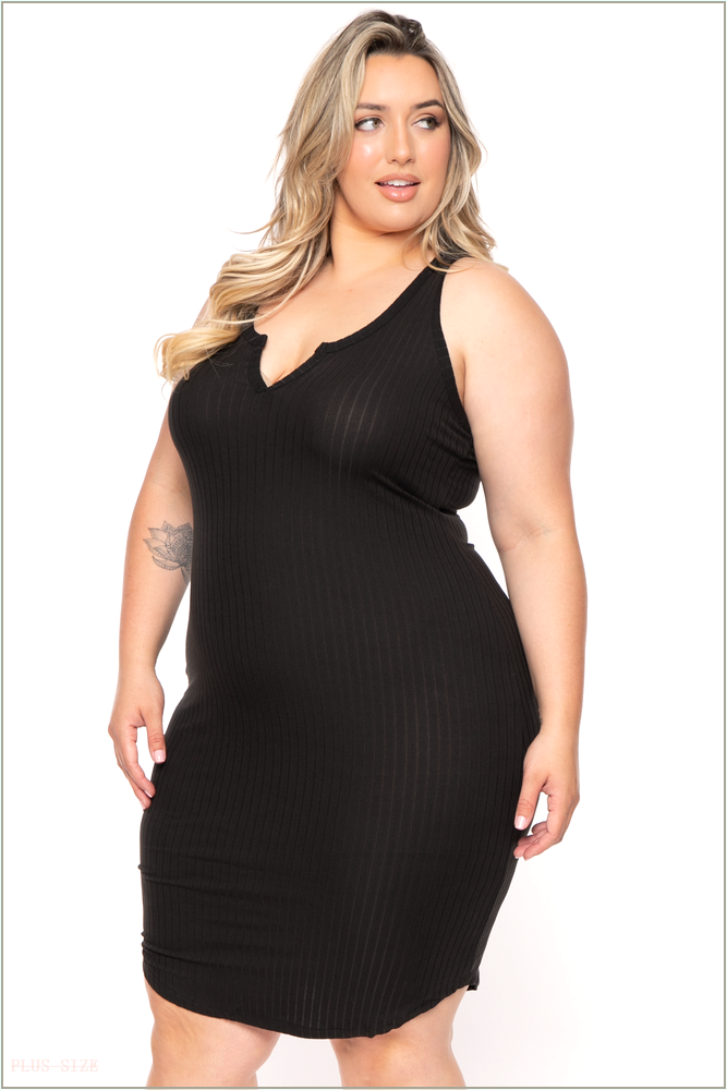  Plus Size Casual Vibes Ribbed Bodycon - Black R7-BD3546X-BK-2X