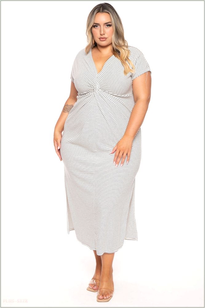  Plus Size Cayce Front Twist Maxi Dress - Black/White D21-CRD1533XS-BW-1X