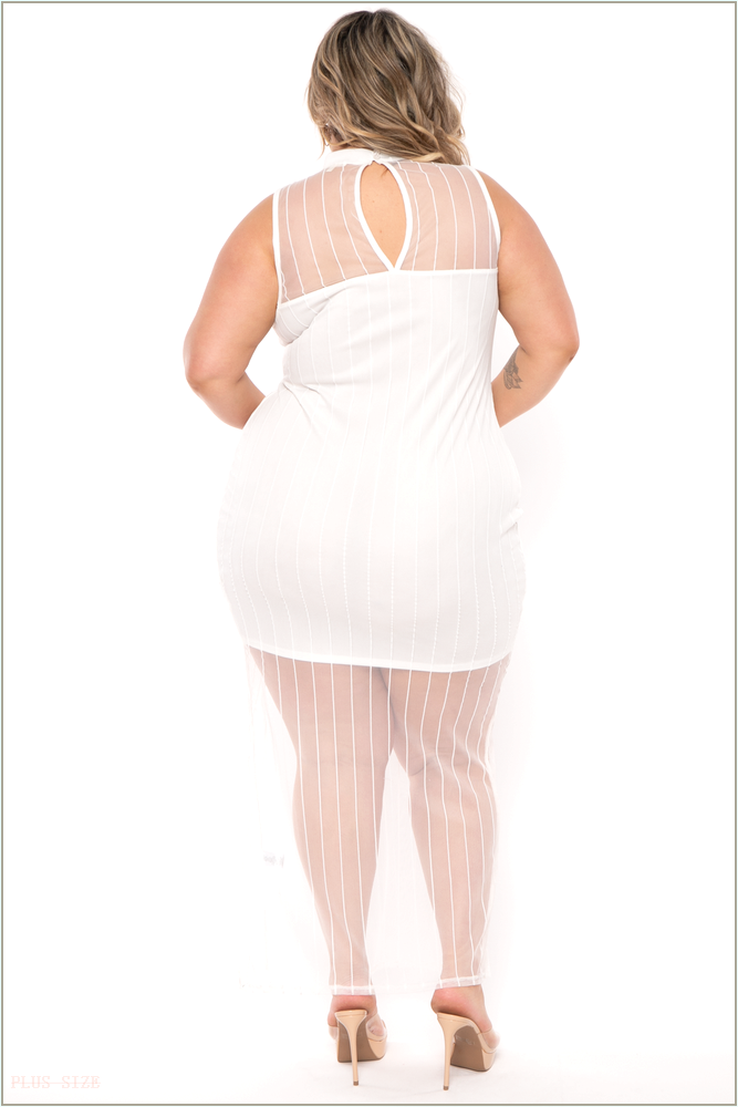  Plus Size Cecilia Striped Mesh Maxi Dress- Ivory R58-CS2125-IV-1X