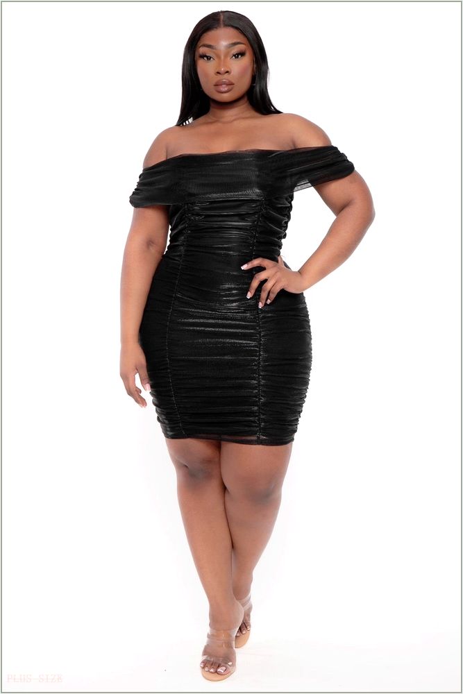  Plus Size Celestia Ruched Off the Shoulder Dress - Black F11-CS1970-BK-3X