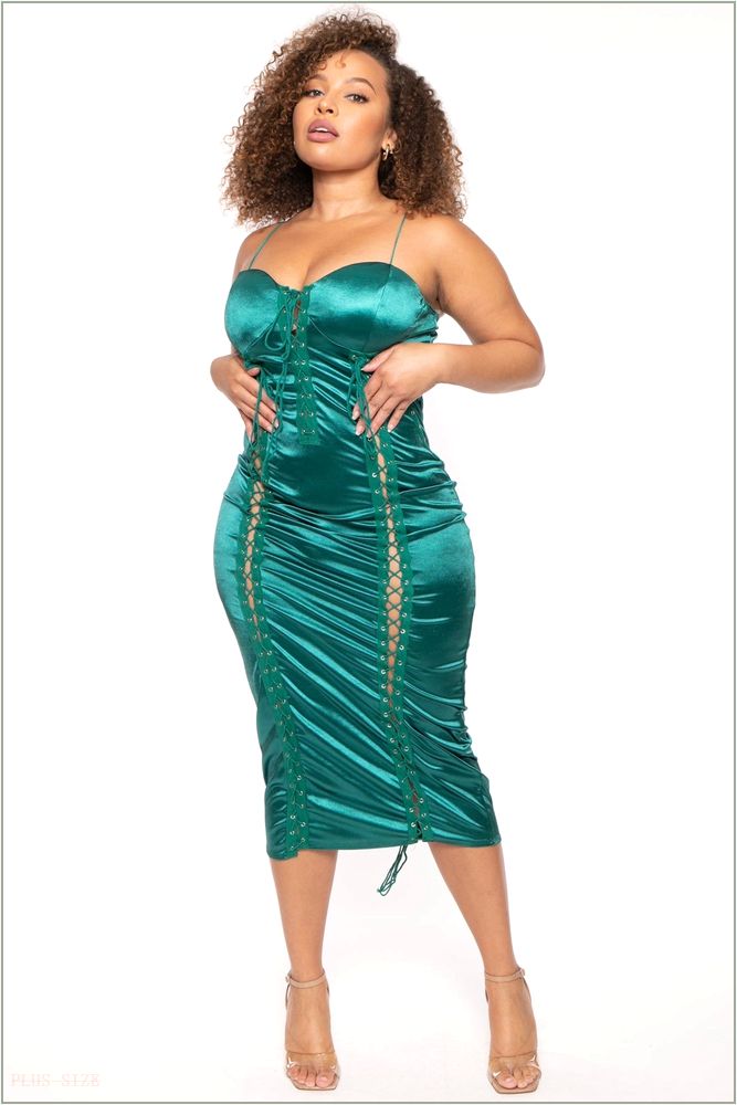  Plus Size Celestine Lace Up Midi Dress - Green N23-HD006-GR-1X