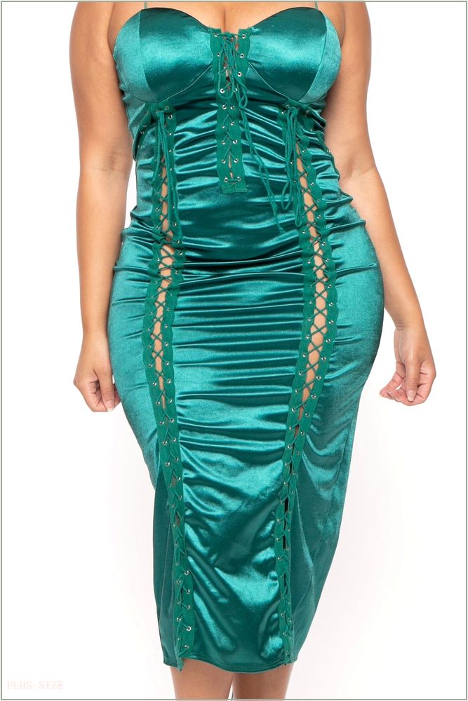  Plus Size Celestine Lace Up Midi Dress - Green N23-HD006-GR-1X