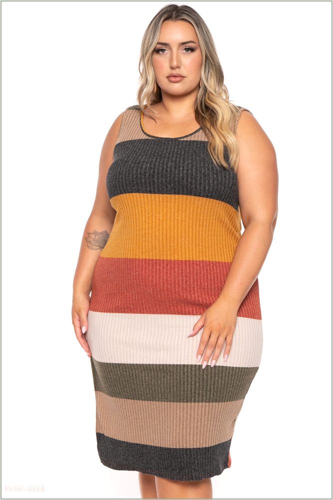  Plus Size Celisse Color Block Midi Dress - Multi H9-KRD4262-1P-MT-1X