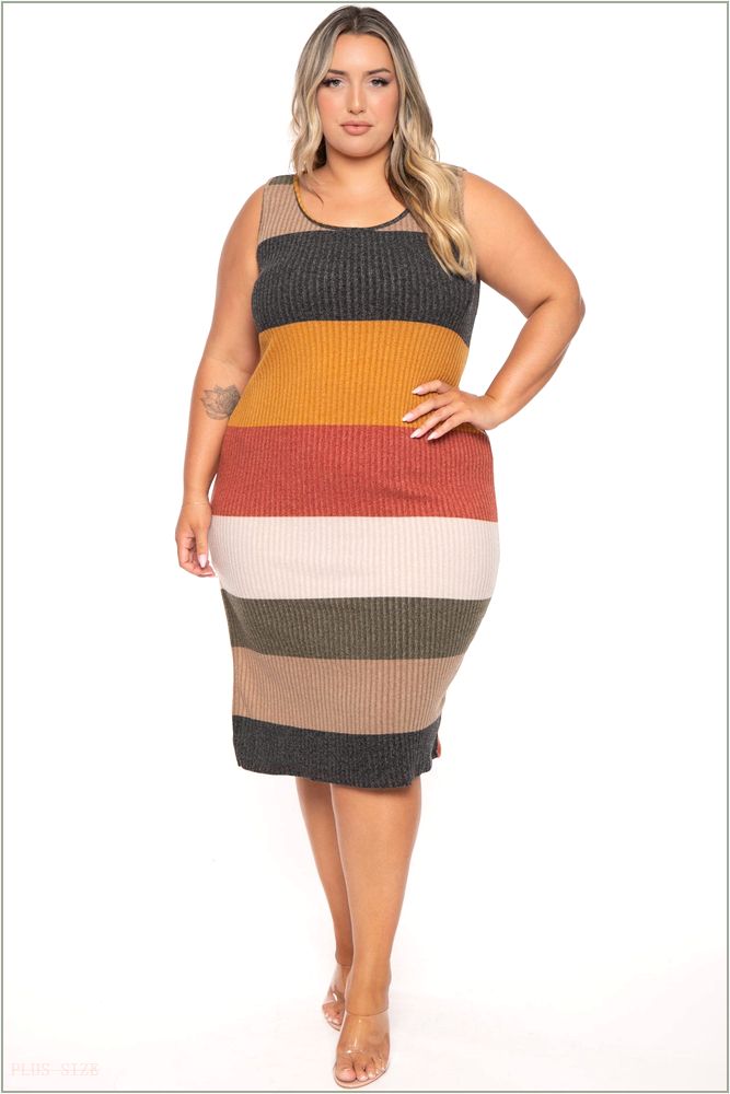  Plus Size Celisse Color Block Midi Dress - Multi H9-KRD4262-1P-MT-1X