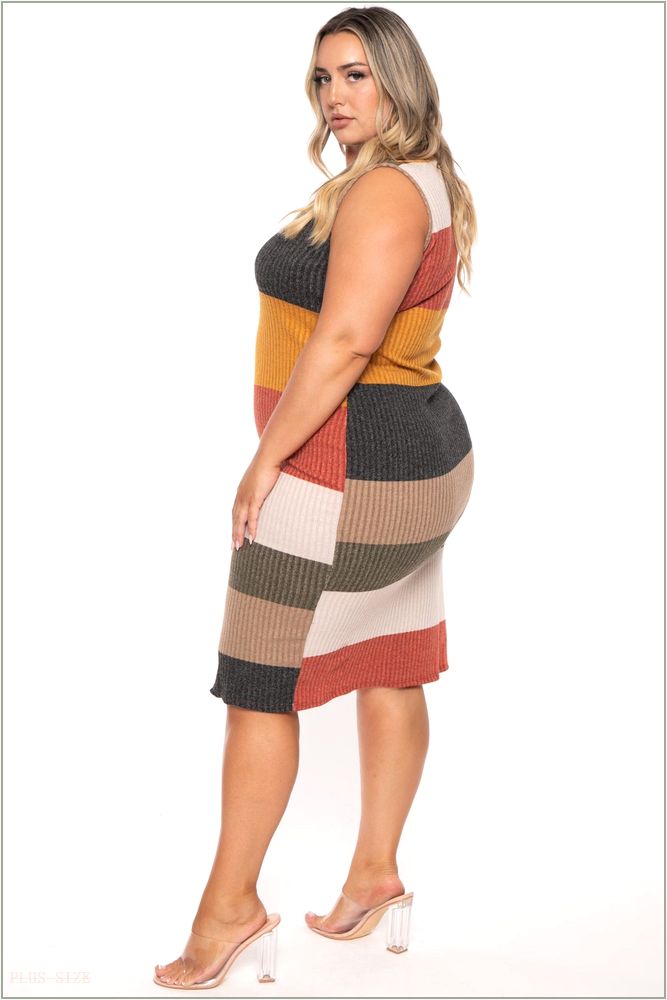  Plus Size Celisse Color Block Midi Dress - Multi H9-KRD4262-1P-MT-1X