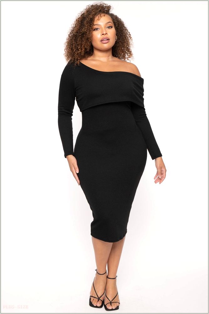  Plus Size Cerise One Shoulder Dress- Black H7-CS2542-BK-1X