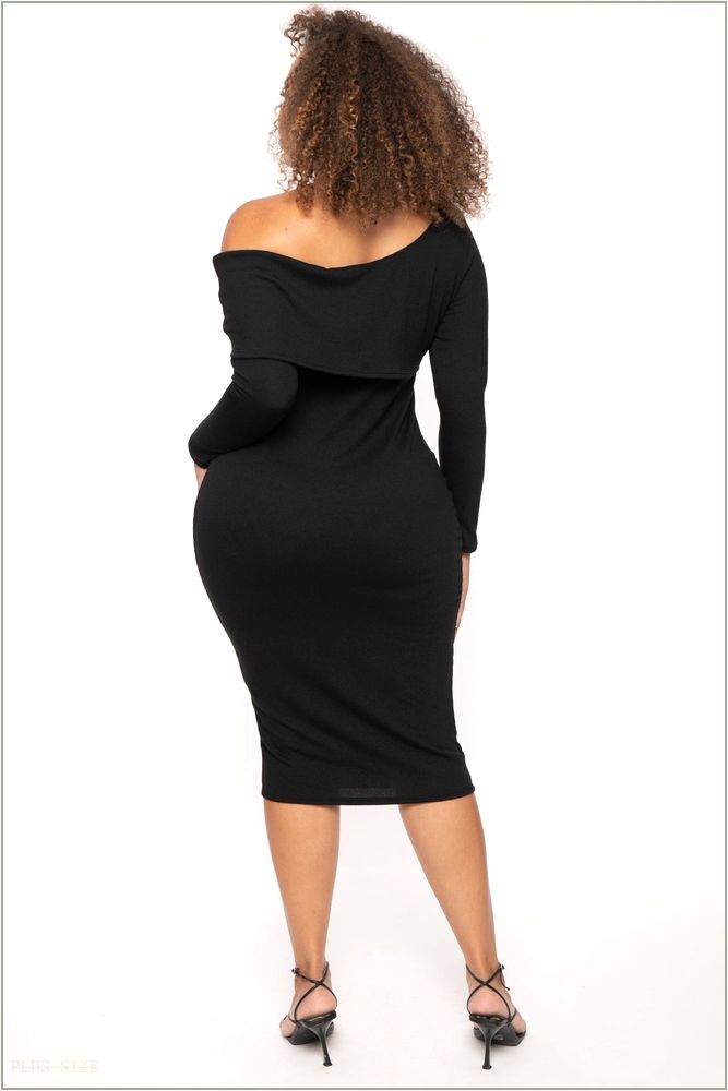  Plus Size Cerise One Shoulder Dress- Black H7-CS2542-BK-1X