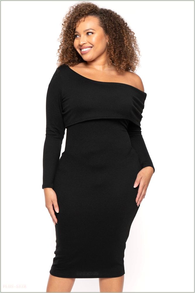  Plus Size Cerise One Shoulder Dress- Black H7-CS2542-BK-1X