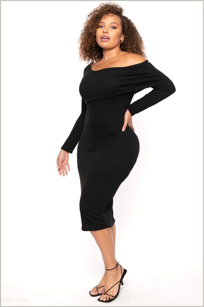  Plus Size Cerise One Shoulder Dress- Black H7-CS2542-BK-1X