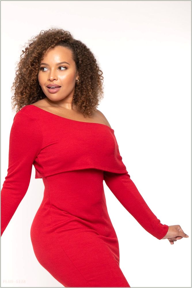  Plus Size Cerise One Shoulder Dress- Red H7-CS2542-RD-1X